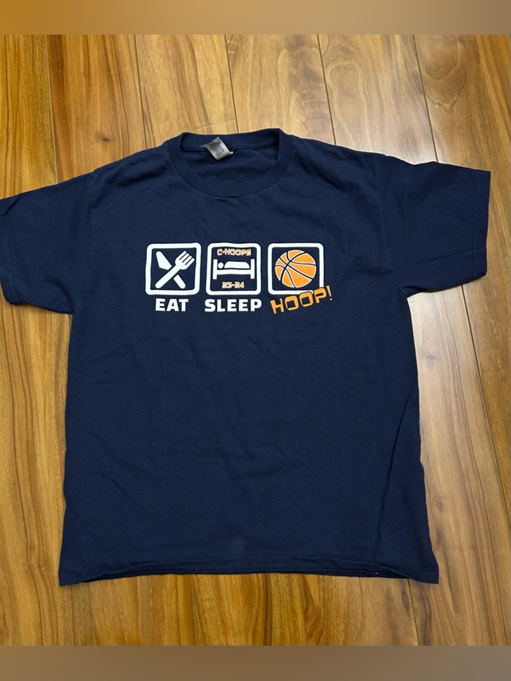 Like New Gildan Ultra Cotton Navy Blue Kids T-Shirt Eat Sleep Hoop Graphic